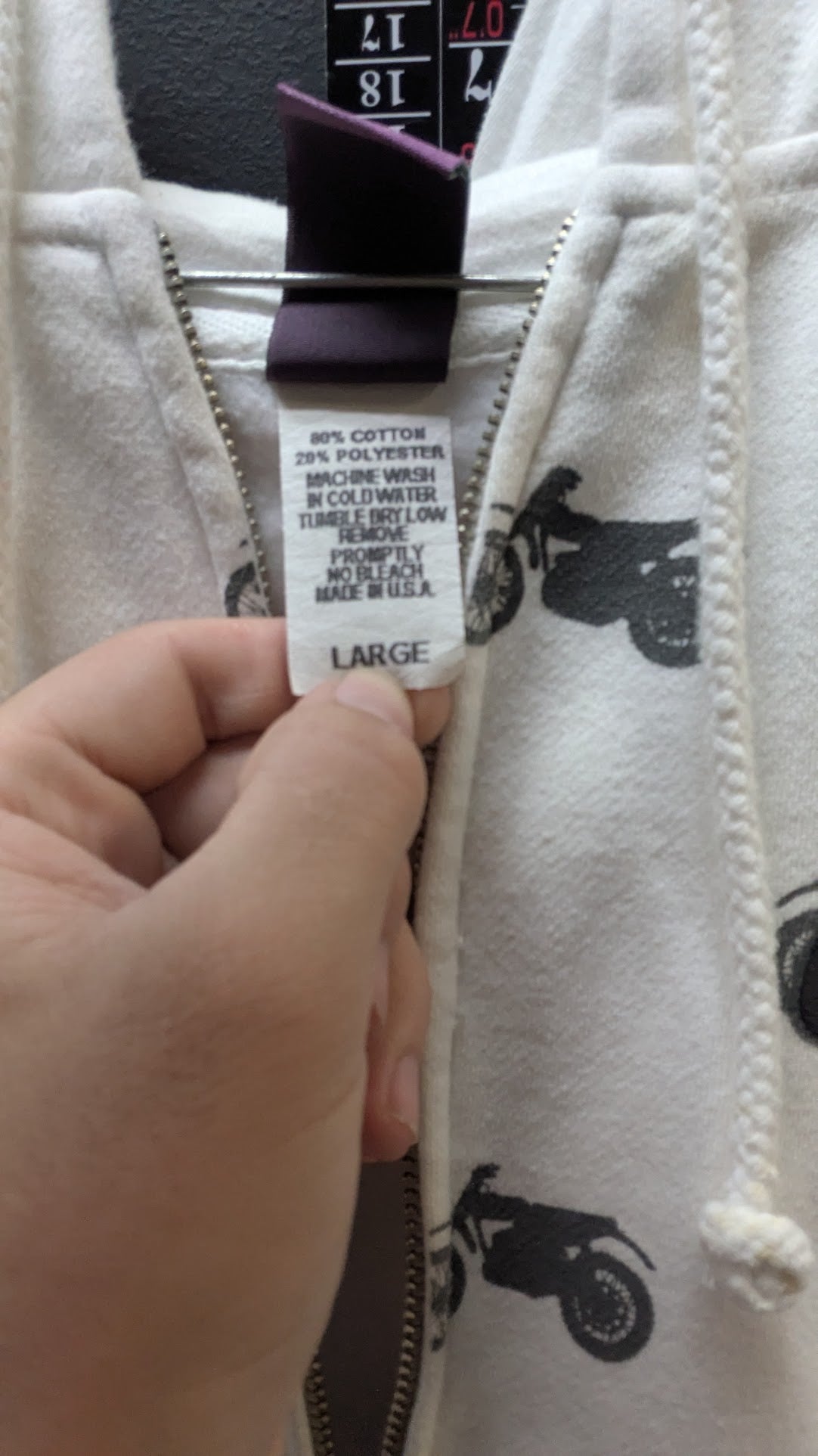 Thor Women's Full Zip Hoodie Motorcycle Print White Gray Graphic Jacket Size Large
