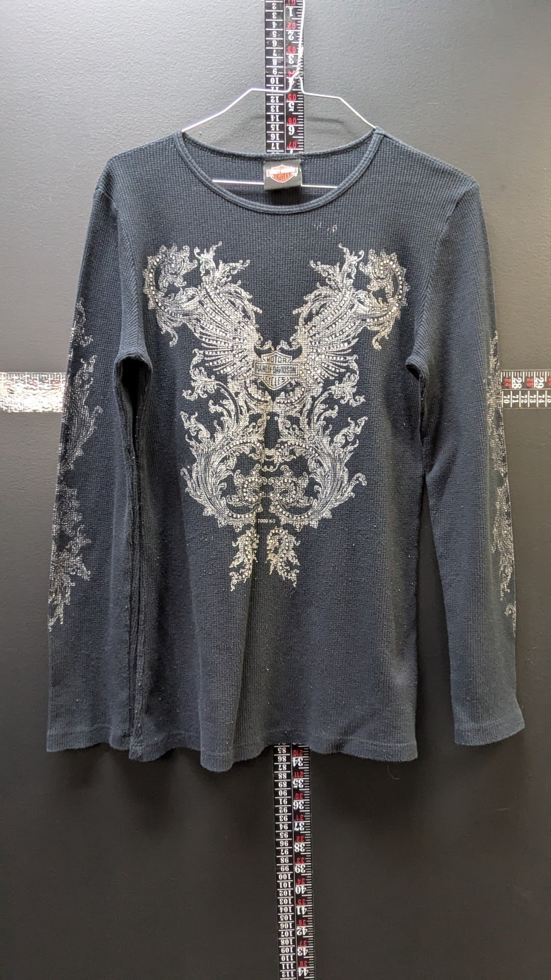 Harley-Davidson Women's Thermal Shirt Large Black Waffle Knit Buckminn's Xenia Ohio