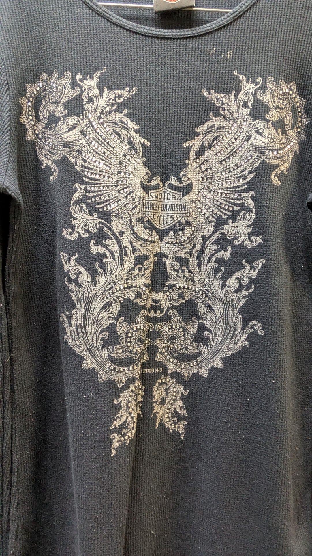 Harley-Davidson Women's Thermal Shirt Large Black Waffle Knit Buckminn's Xenia Ohio