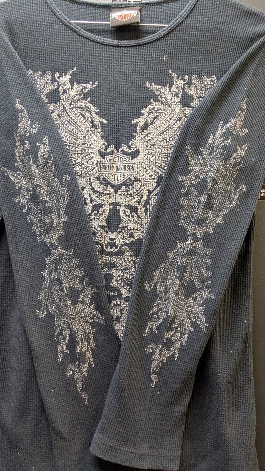 Harley-Davidson Women's Thermal Shirt Large Black Waffle Knit Buckminn's Xenia Ohio