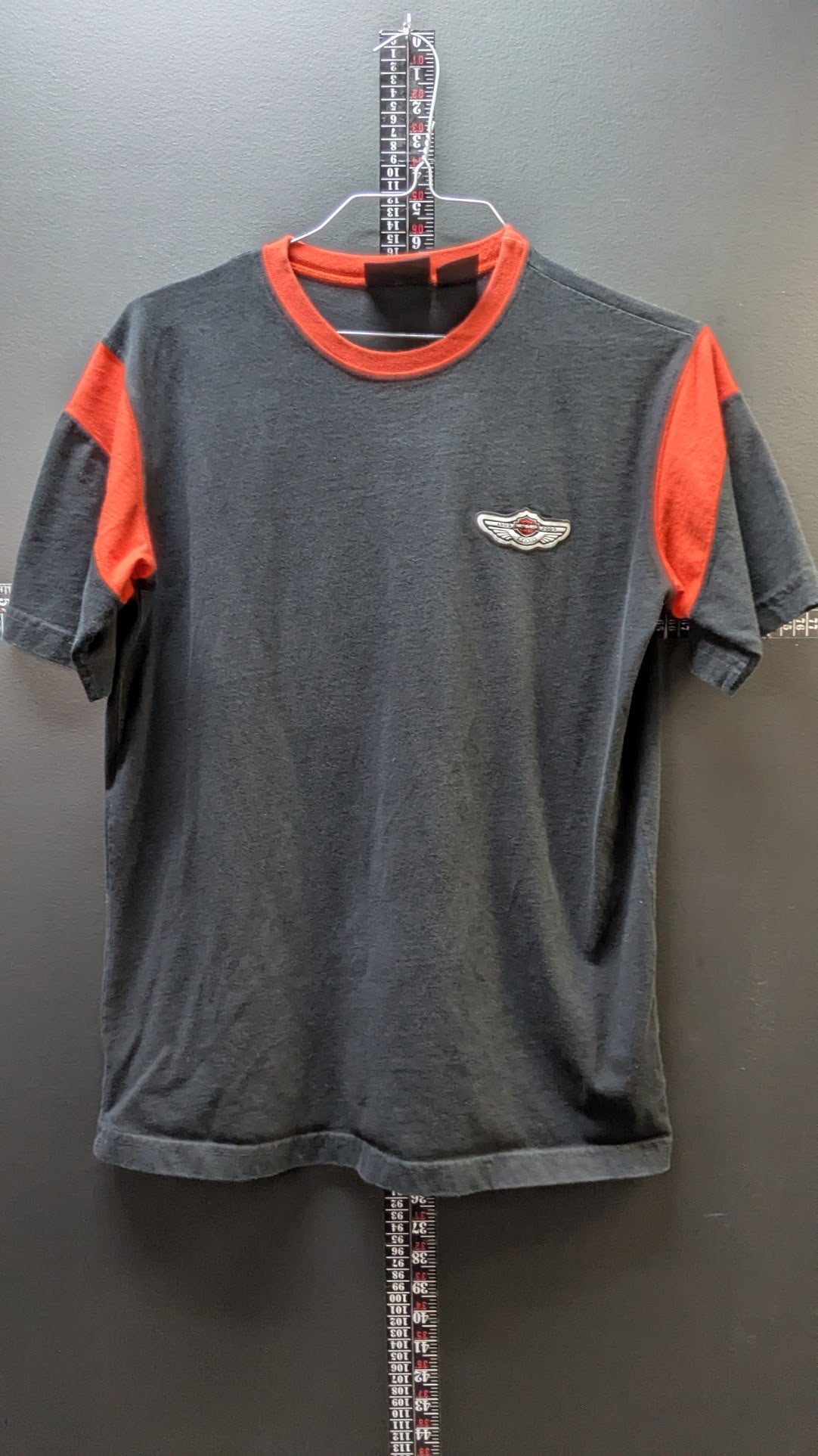 Harley-Davidson Women's Color Block Ringer T-Shirt Black Orange Size Medium Y2K