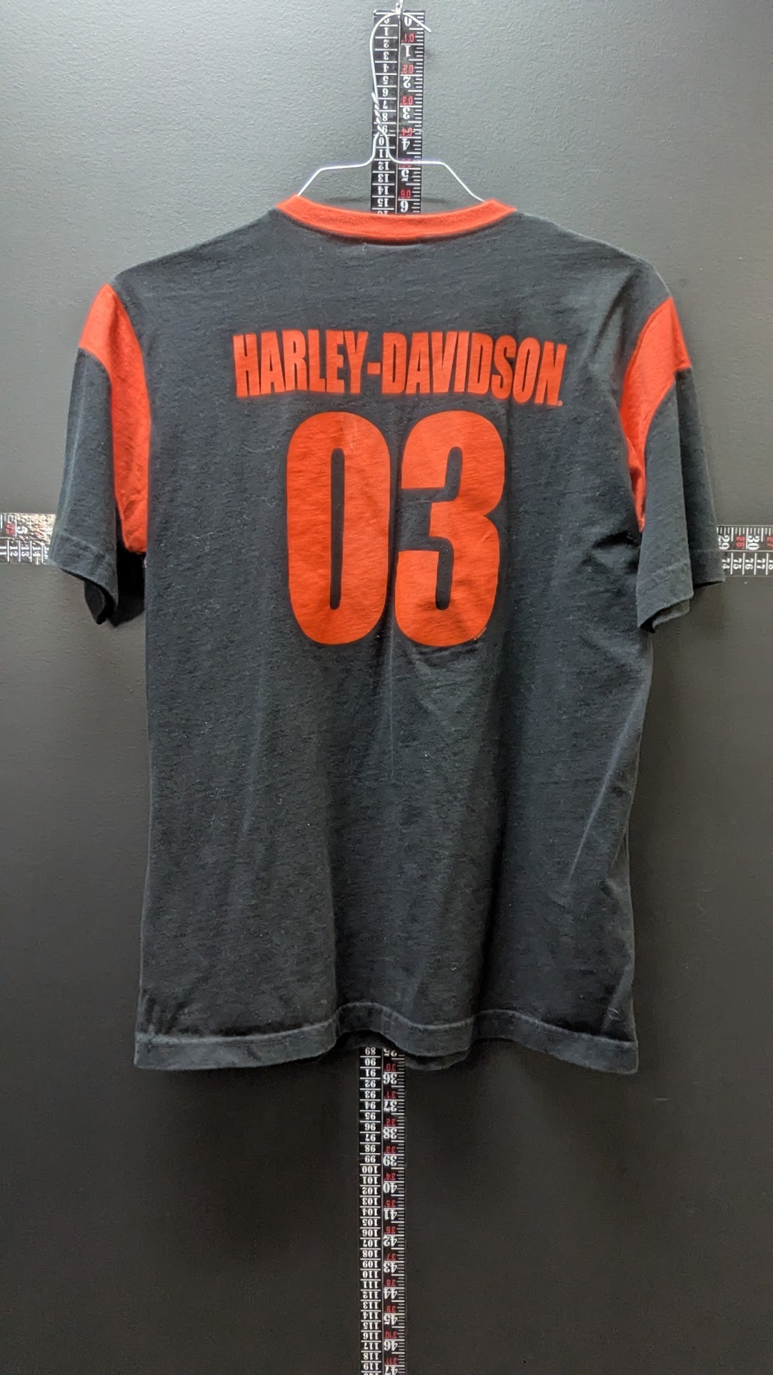 Harley-Davidson Women's Color Block Ringer T-Shirt Black Orange Size Medium Y2K