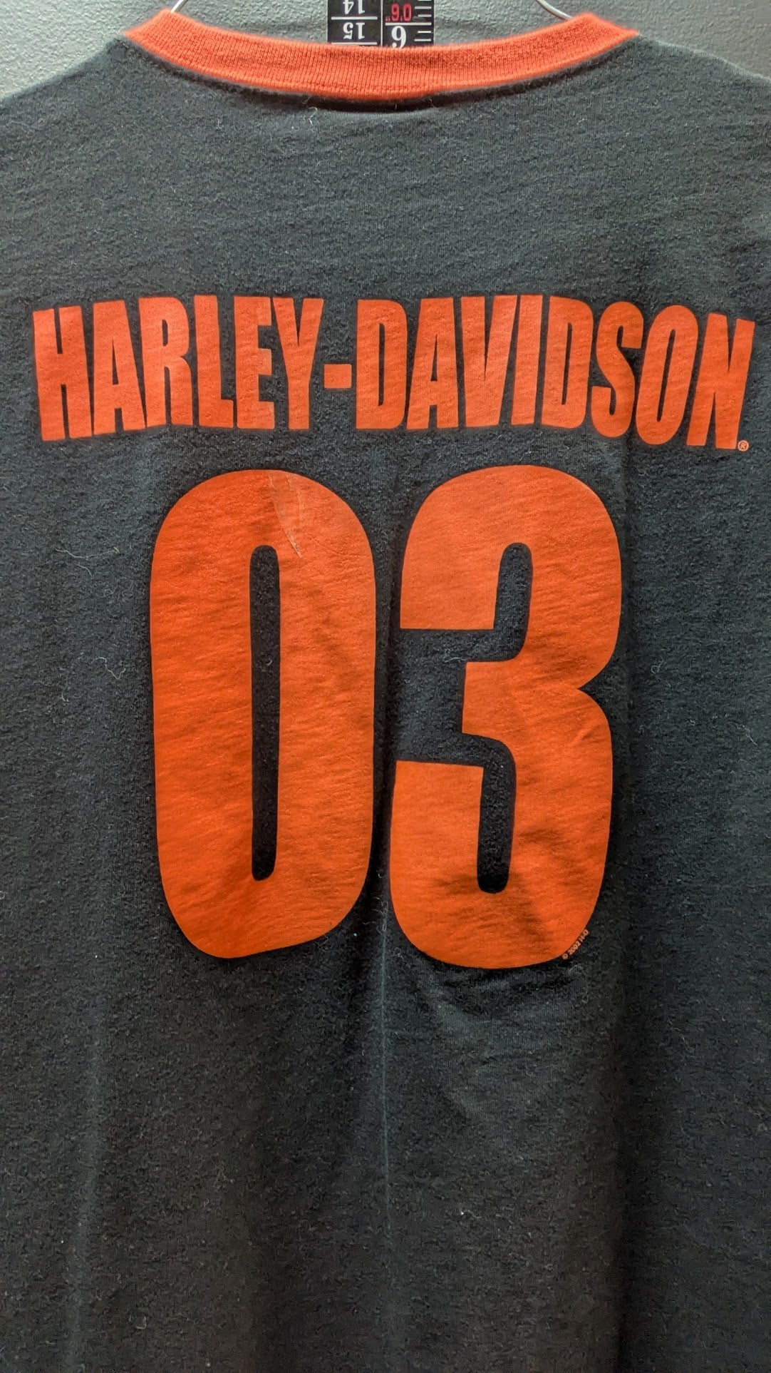 Harley-Davidson Women's Color Block Ringer T-Shirt Black Orange Size Medium Y2K