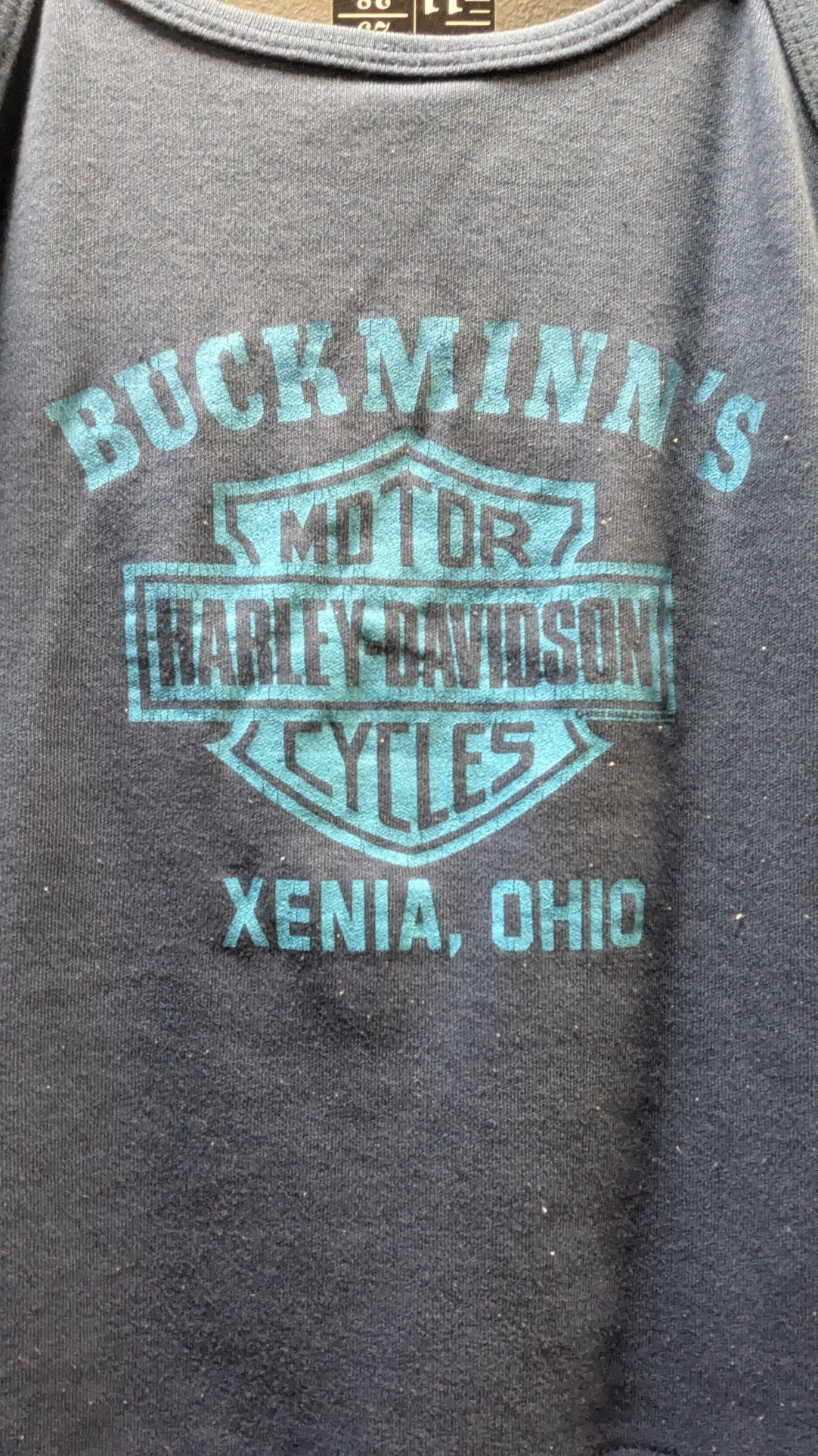Vintage 1988 Harley-Davidson Women's Tank Top Blue Buckminn's Xenia Ohio Small