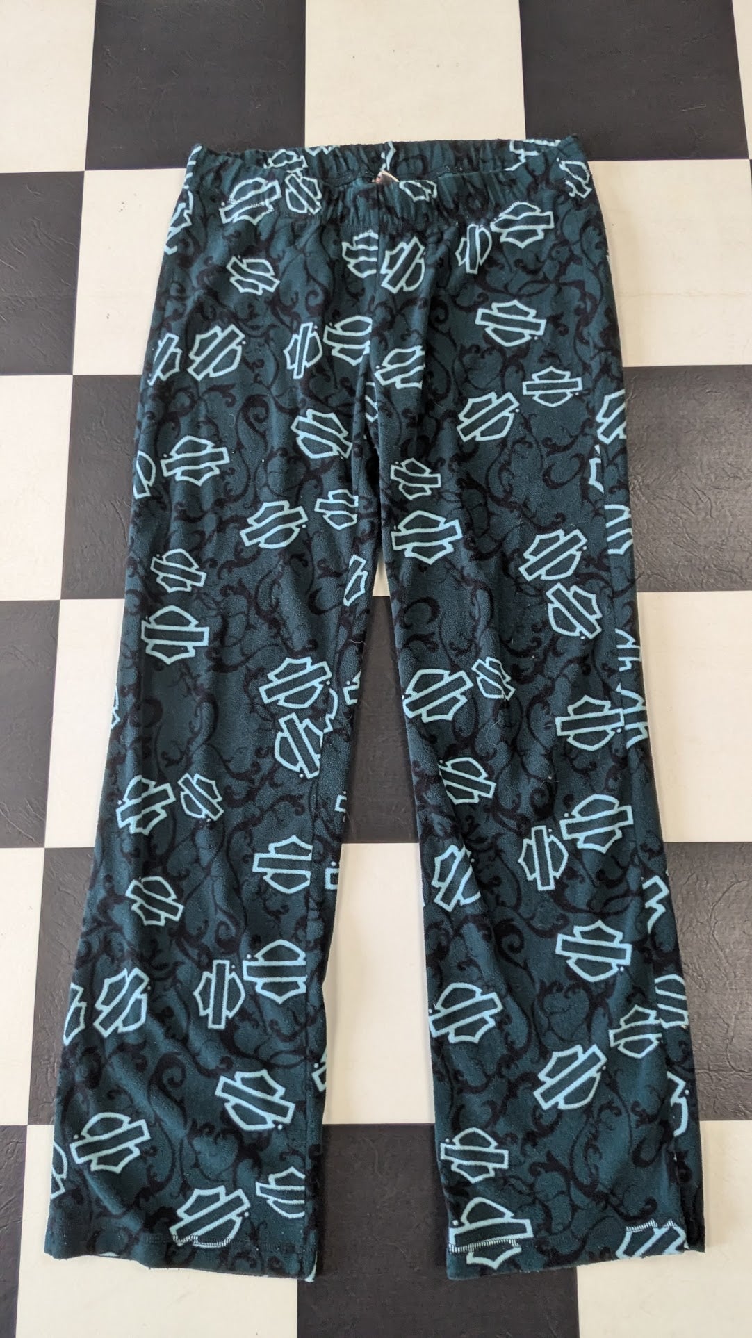 Harley-Davidson Women's Lounge Pants Pajama Pants Medium Blue Bar & Shield Allover Print