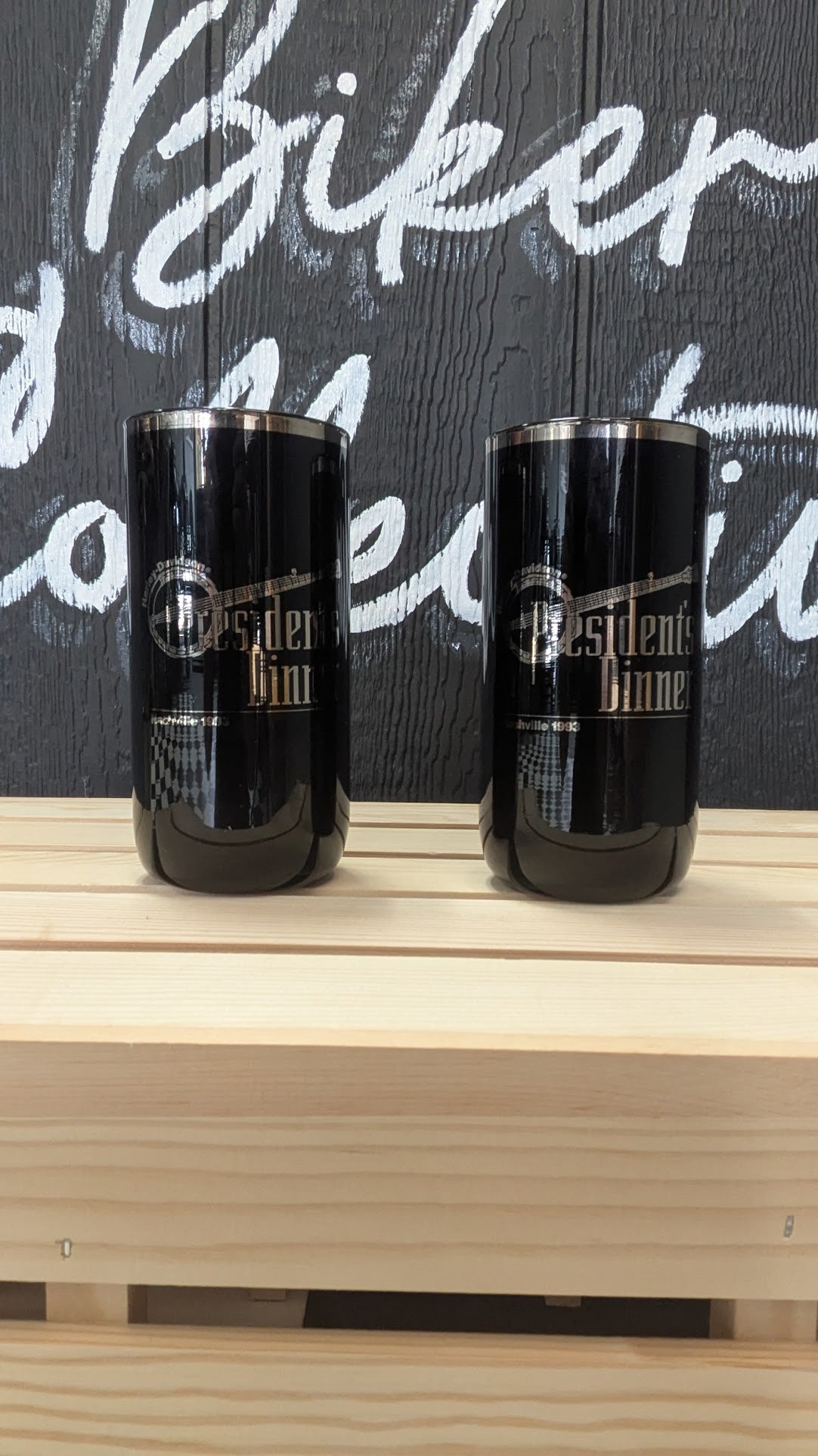 Vintage Harley-Davidson President's Dinner Nashville 1993 Glasses – Set of 2 Black Commemorative Tumblers