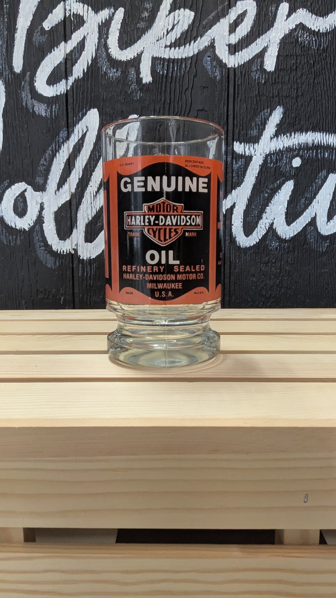 Harley-Davidson Genuine Oil Glass Mug – Vintage Oil Can Graphic – Air-Cooled Motorcycles
