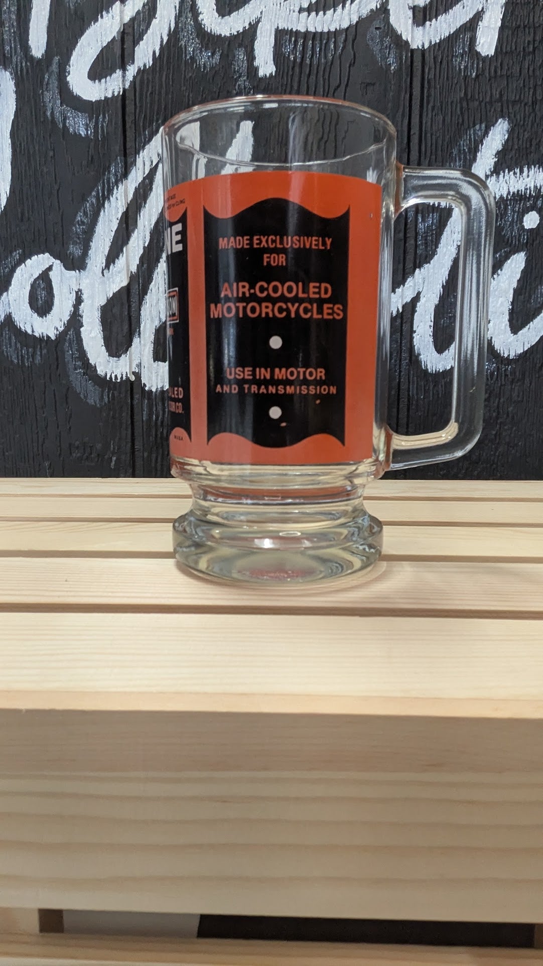 Harley-Davidson Genuine Oil Glass Mug – Vintage Oil Can Graphic – Air-Cooled Motorcycles