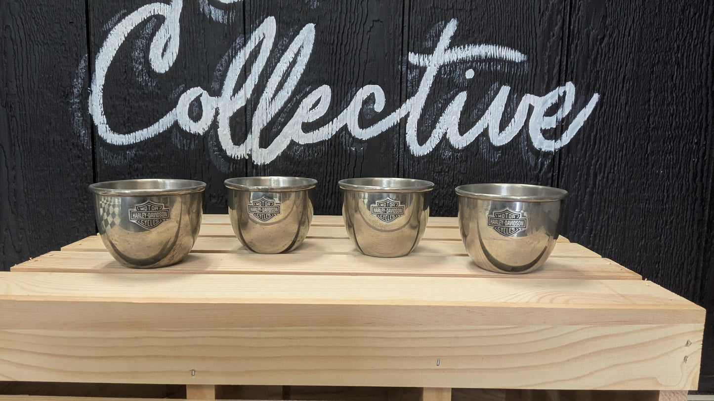 Vintage Harley-Davidson Pewter Cups Set of 4 – Bar & Shield Logo Drinkware Collectibles
