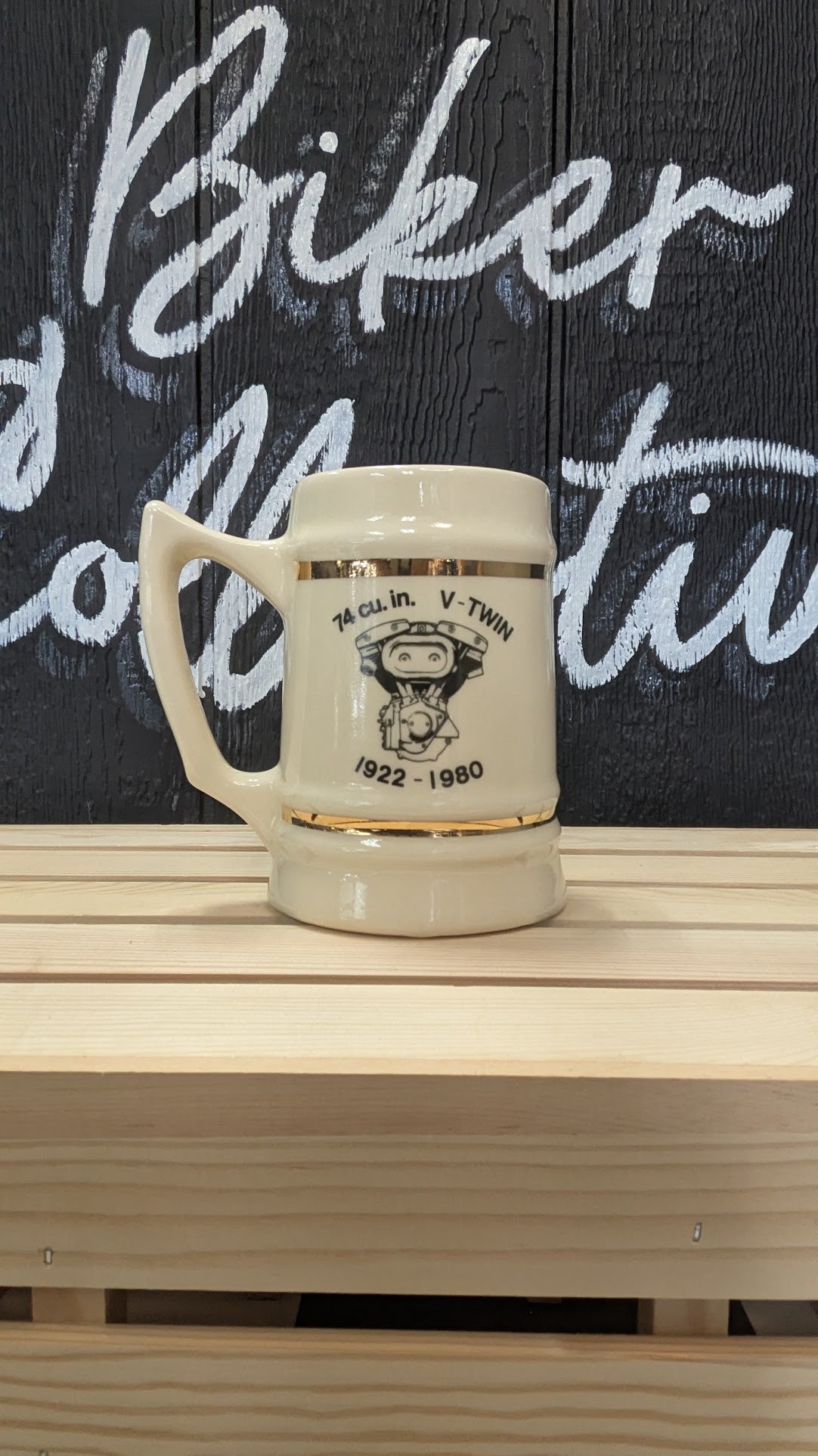 Vintage Harley-Davidson 74 Cu. In. V-Twin Stein Mug – 1922-1980 Engine Commemorative
