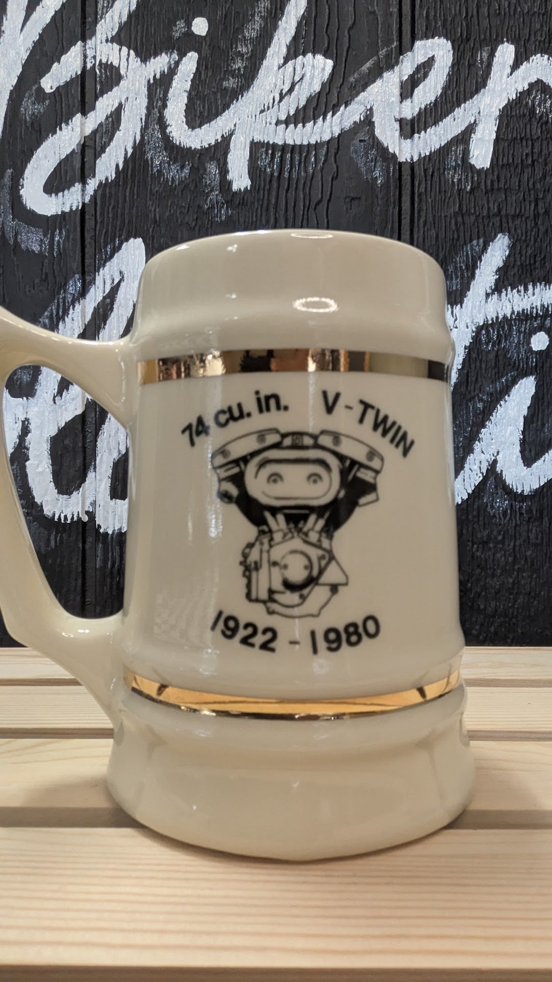 Vintage Harley-Davidson 74 Cu. In. V-Twin Stein Mug – 1922-1980 Engine Commemorative