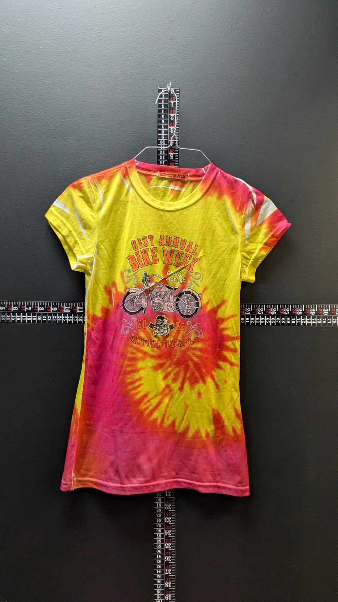 Daytona Bike Week 2022 Tie Dye Motorcycle T-Shirt Women's Small Yellow Pink