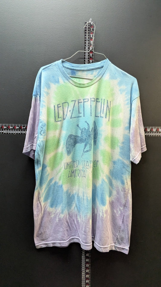 Led Zeppelin Tie-Dye Graphic T-Shirt – Blue Green Purple Wash – Adult Size Large/XL