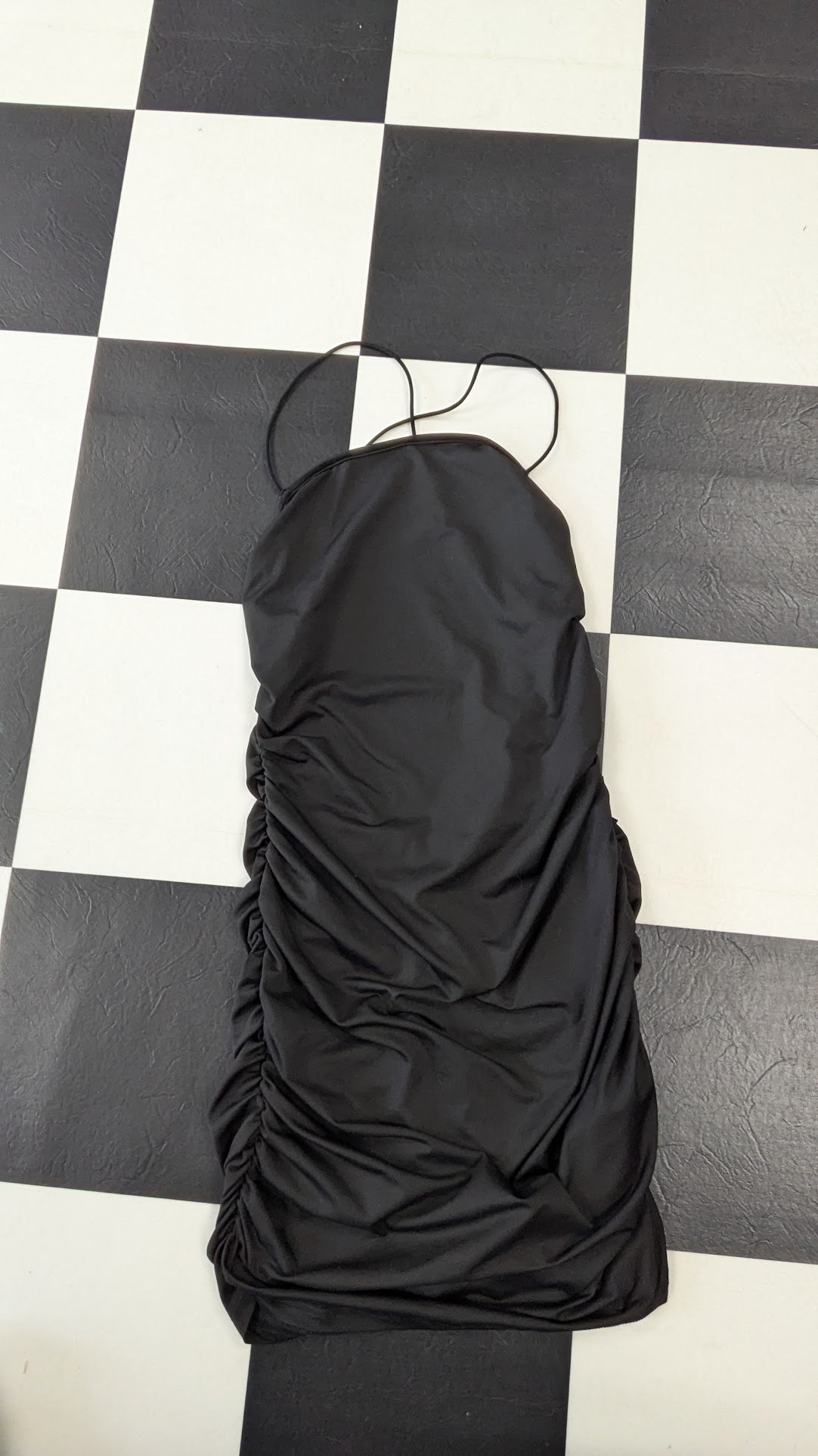 SHEIN Ruched Bodycon Mini Dress Black Petite Medium Spaghetti Strap Stretch