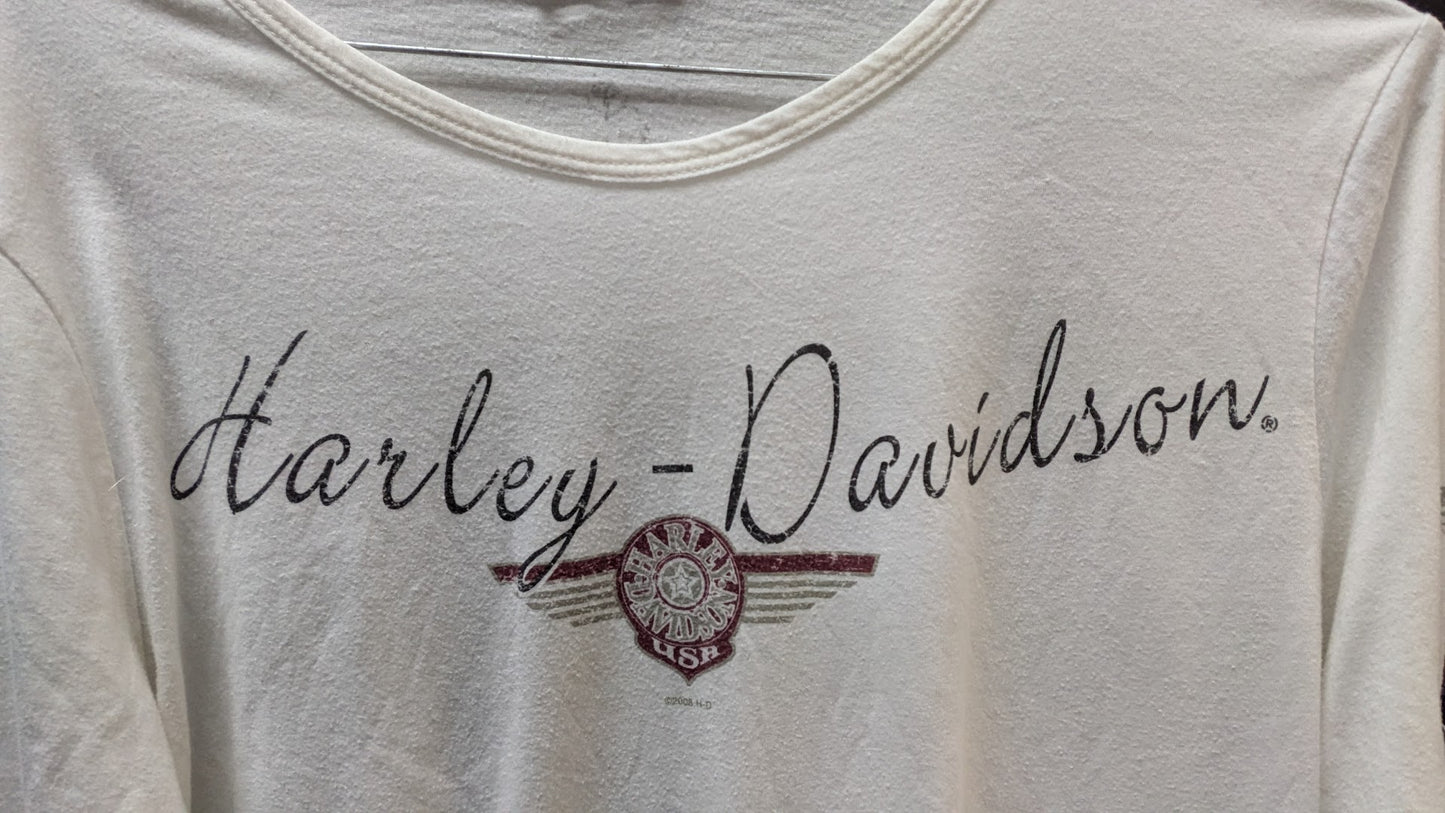 Harley-Davidson Womens Long Sleeve Graphic Shirt White Winged Logo 2008