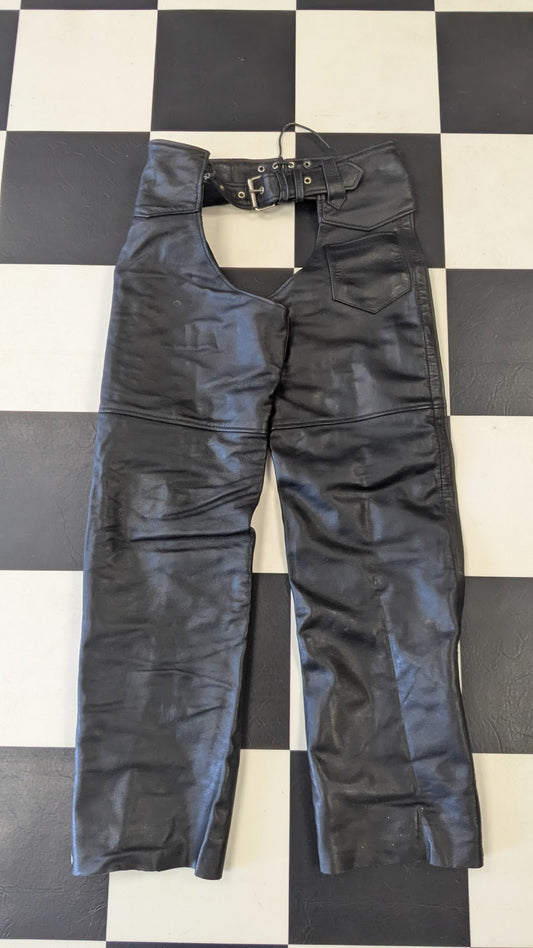 Interstate Leather Originals Black Leather Motorcycle Chaps Size Small Adjustable Riding Chaps