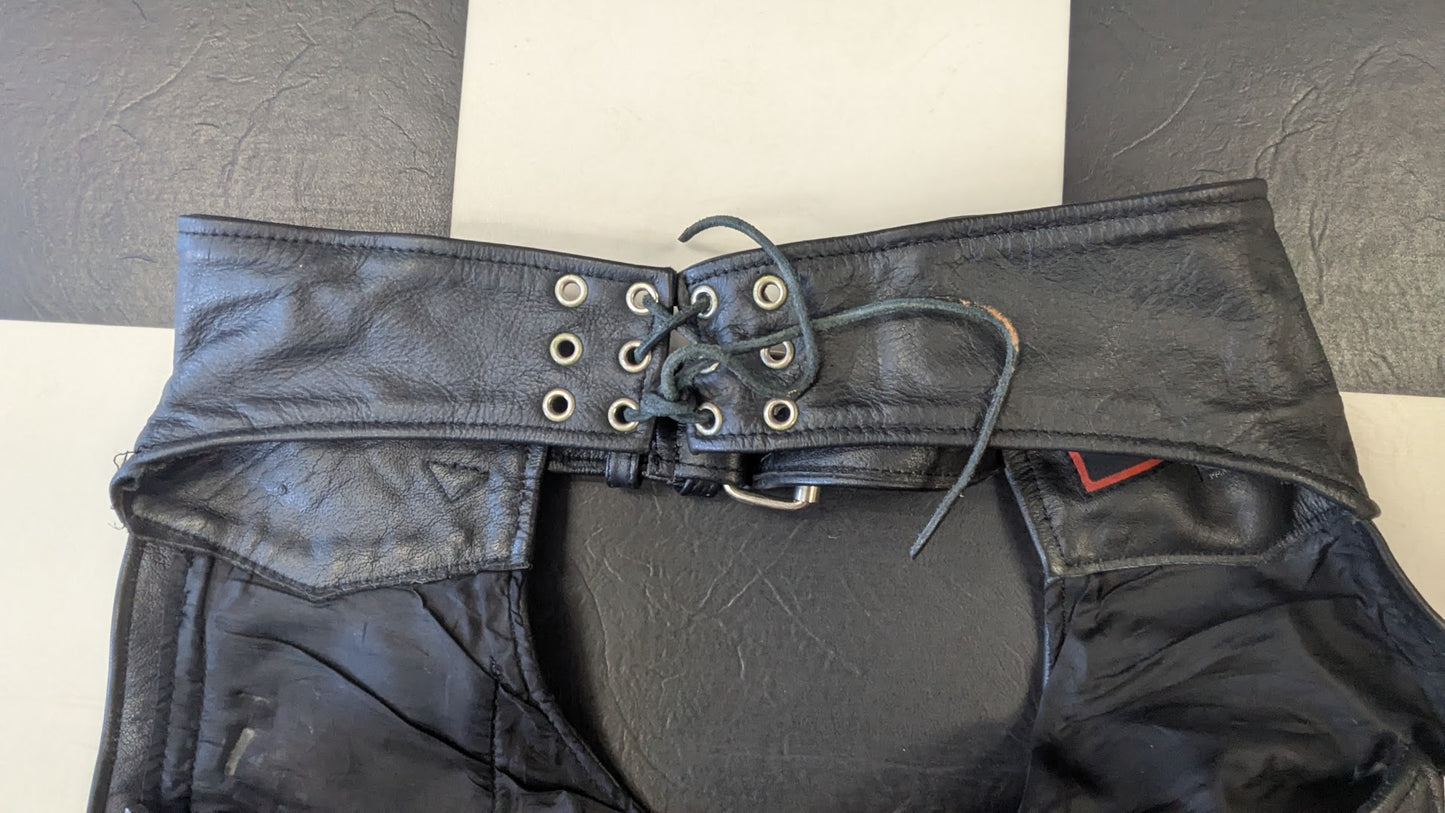 Interstate Leather Originals Black Leather Motorcycle Chaps Size Small Adjustable Riding Chaps