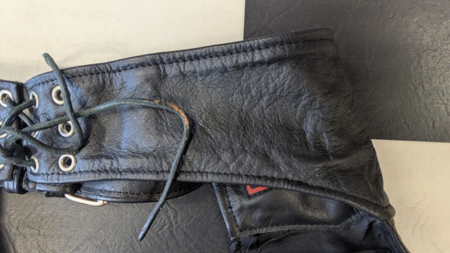 Interstate Leather Originals Black Leather Motorcycle Chaps Size Small Adjustable Riding Chaps
