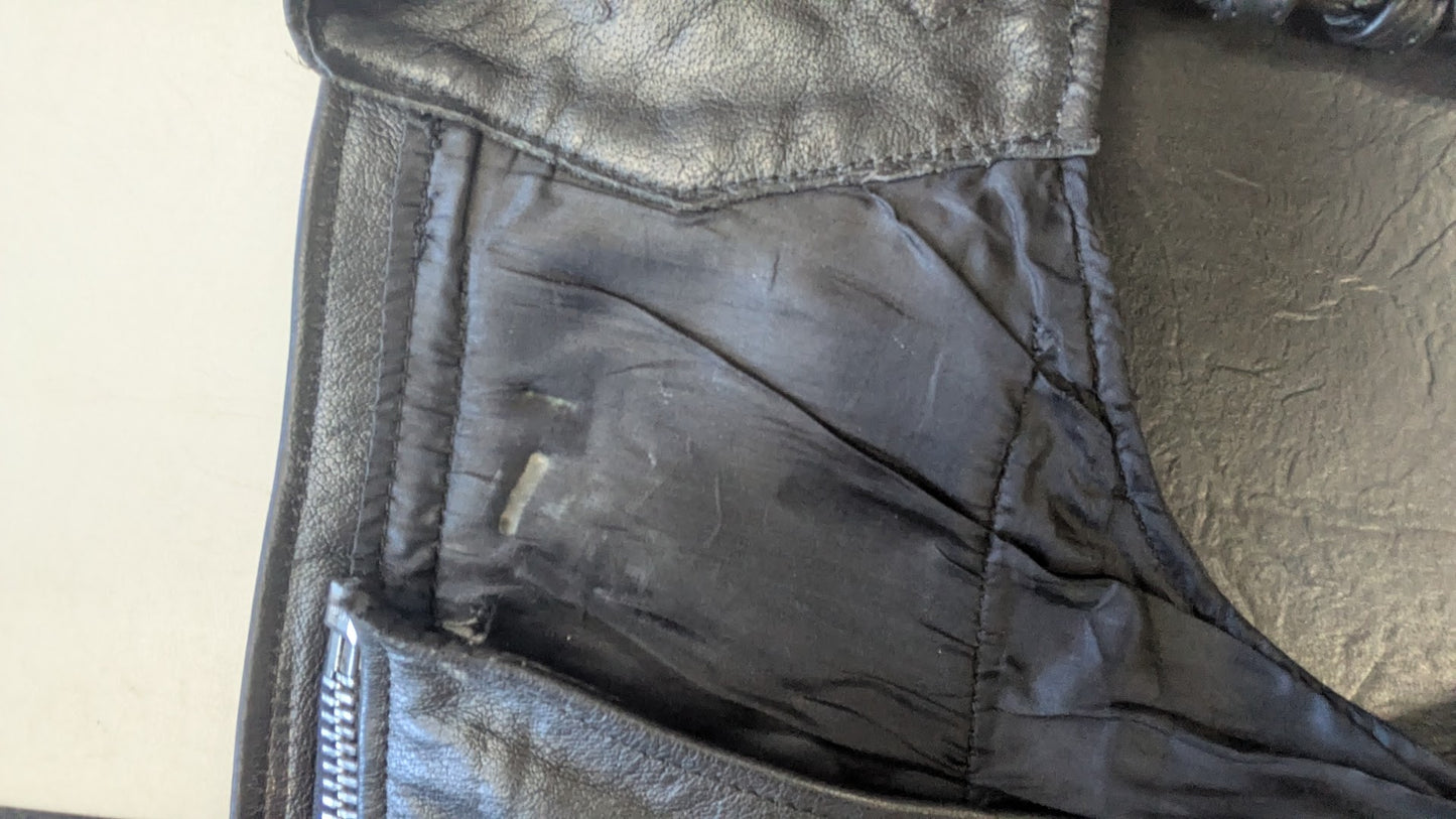 Interstate Leather Originals Black Leather Motorcycle Chaps Size Small Adjustable Riding Chaps