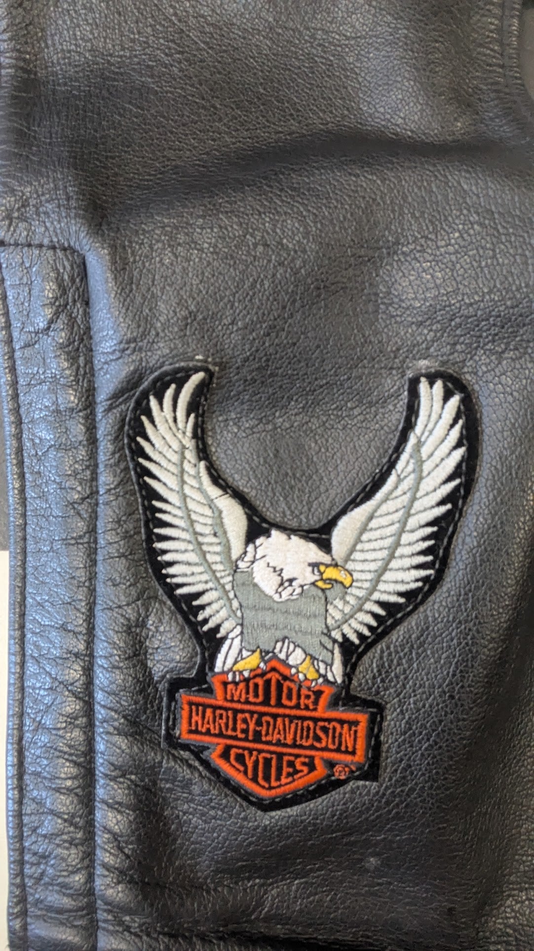 Leather Gallery Black Leather Motorcycle Chaps Size Large Harley-Davidson Patch Riding Chaps