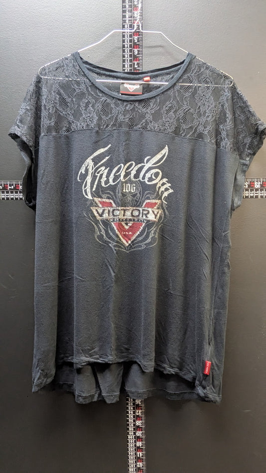 Victory Motorcycles Freedom Lace Top Women's 2XL Black Graphic T-Shirt