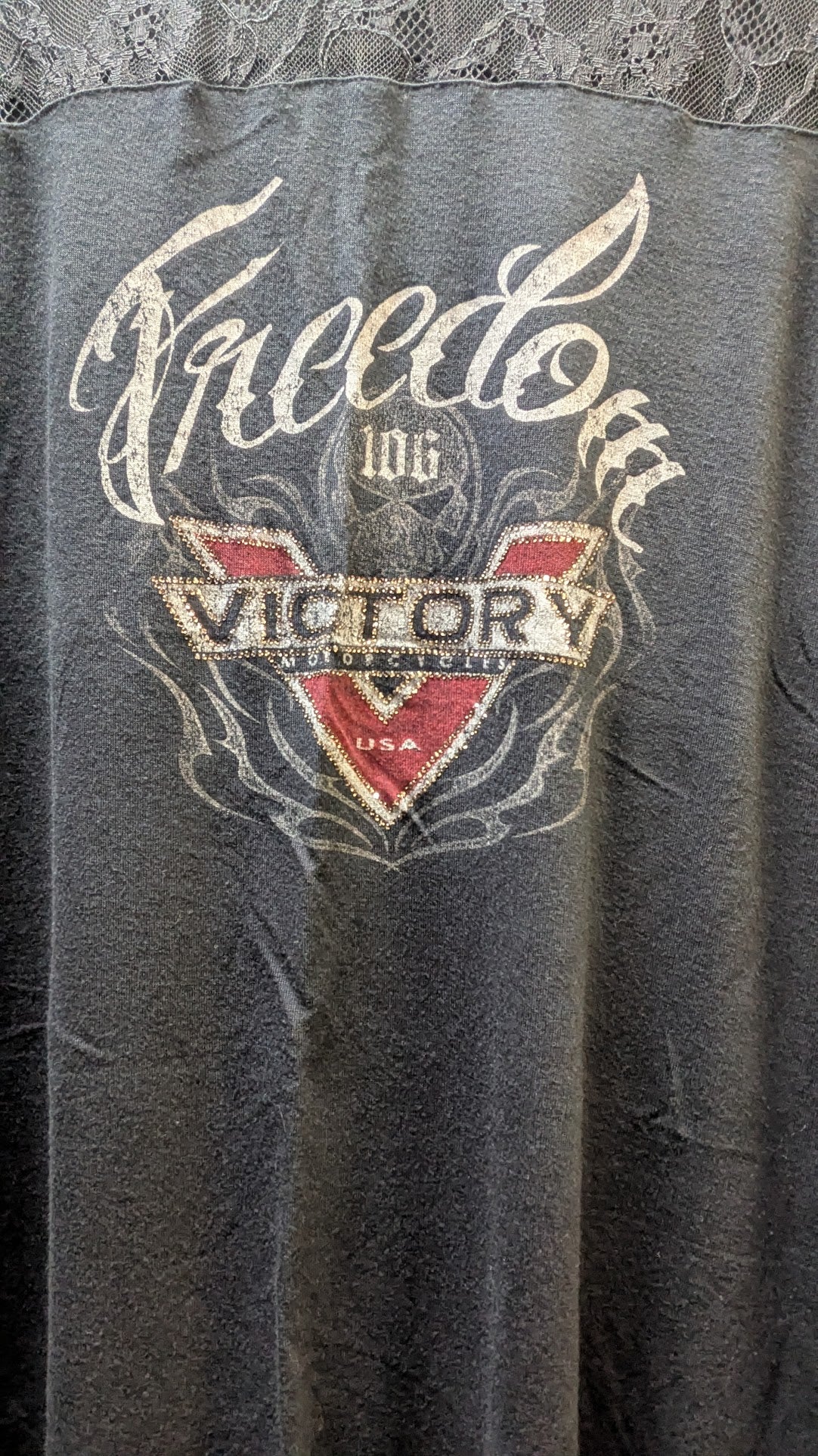 Victory Motorcycles Freedom Lace Top Women's 2XL Black Graphic T-Shirt