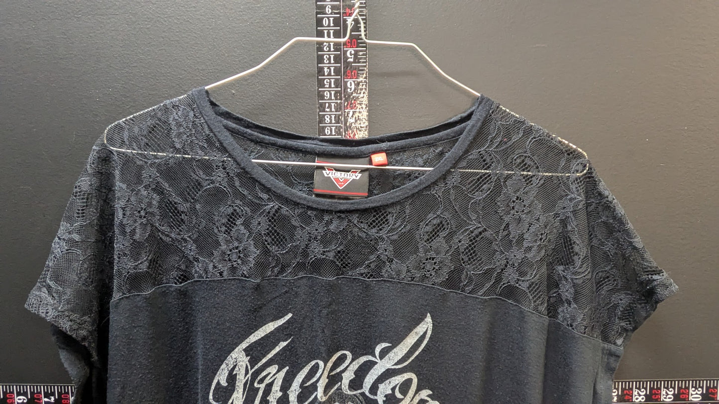 Victory Motorcycles Freedom Lace Top Women's 2XL Black Graphic T-Shirt