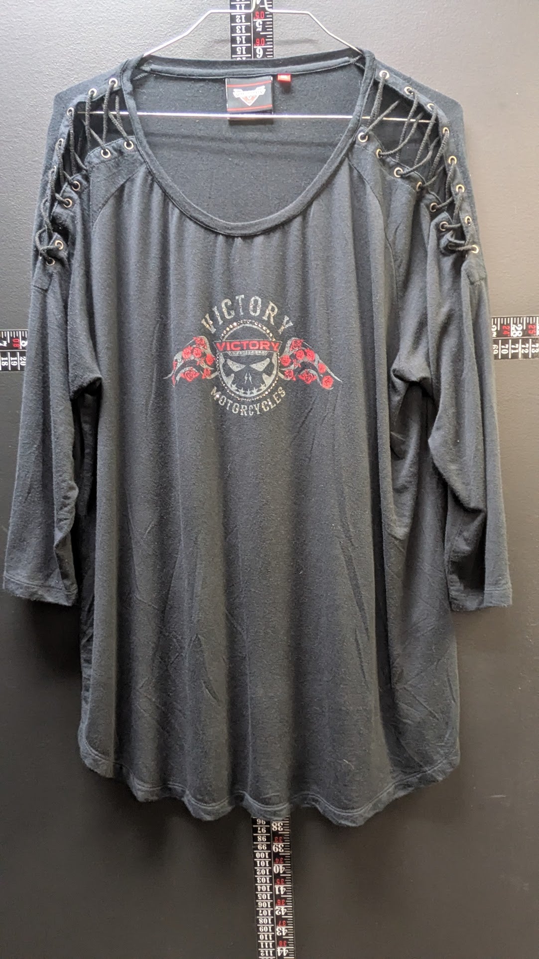 Victory Motorcycles Women's 2XL Black Lace-Up Shoulder Graphic Tunic Top