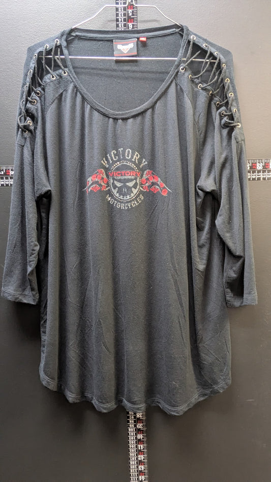 Victory Motorcycles Women's 2XL Black Lace-Up Shoulder Graphic Tunic Top