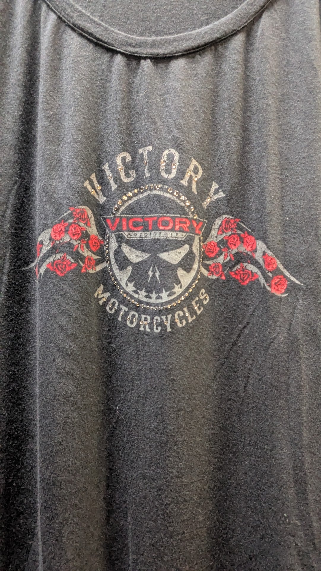 Victory Motorcycles Women's 2XL Black Lace-Up Shoulder Graphic Tunic Top