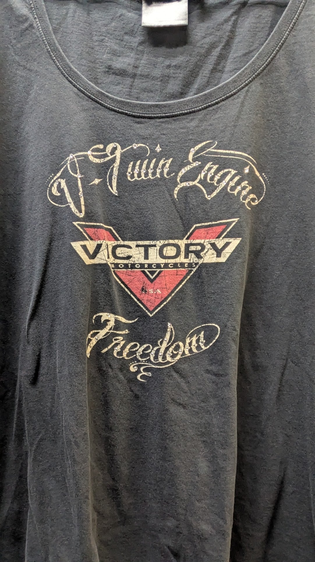 Victory Motorcycles Women's Black V-Twin Engine Freedom Graphic T-Shirt XL