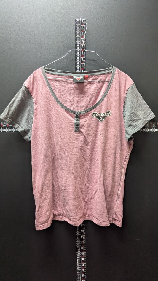 Victory Motorcycles Women's 2XL Pink Gray Henley T-Shirt Short Sleeve