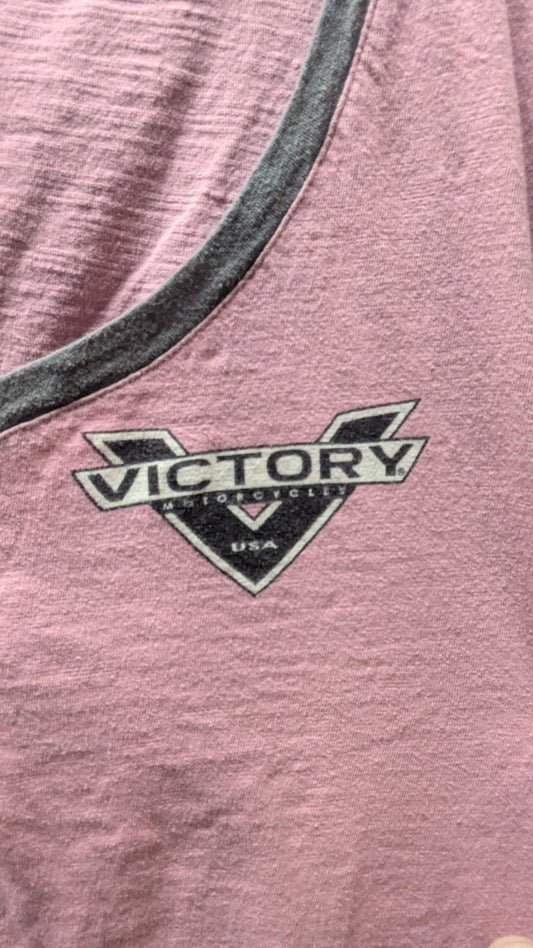 Victory Motorcycles Women's 2XL Pink Gray Henley T-Shirt Short Sleeve