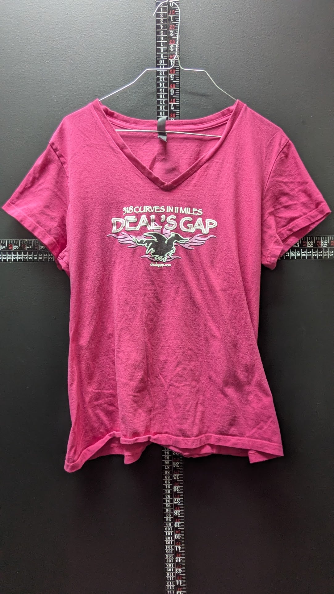 Deal's Gap Tail of the Dragon Women's Pink V-Neck T-Shirt Motorcycle Rider Tee