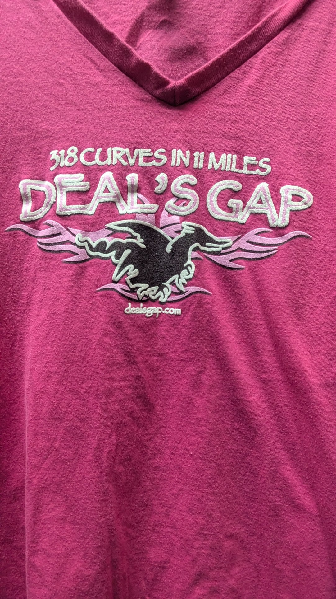 Deal's Gap Tail of the Dragon Women's Pink V-Neck T-Shirt Motorcycle Rider Tee