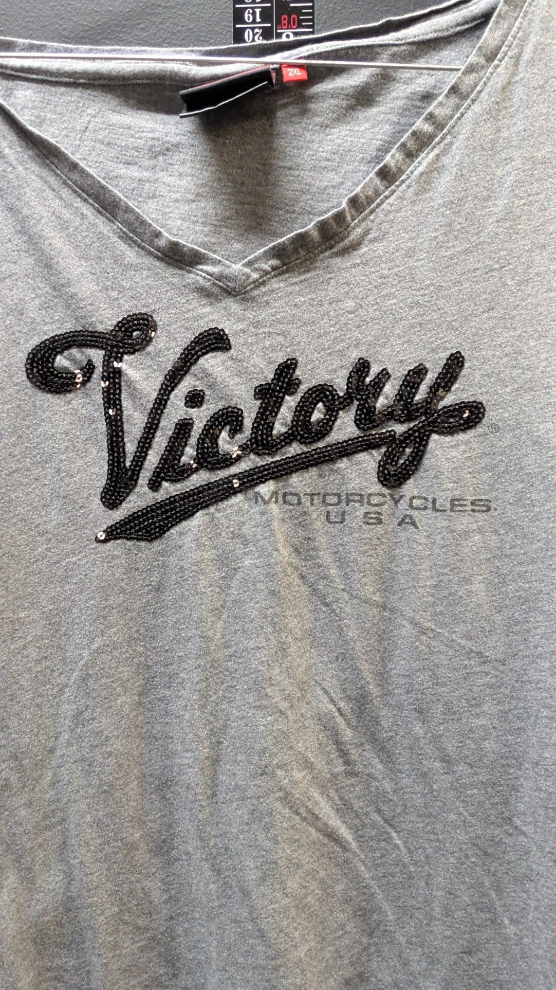 Victory Motorcycles USA Women's Beaded Logo V-Neck Top – Size 2XL