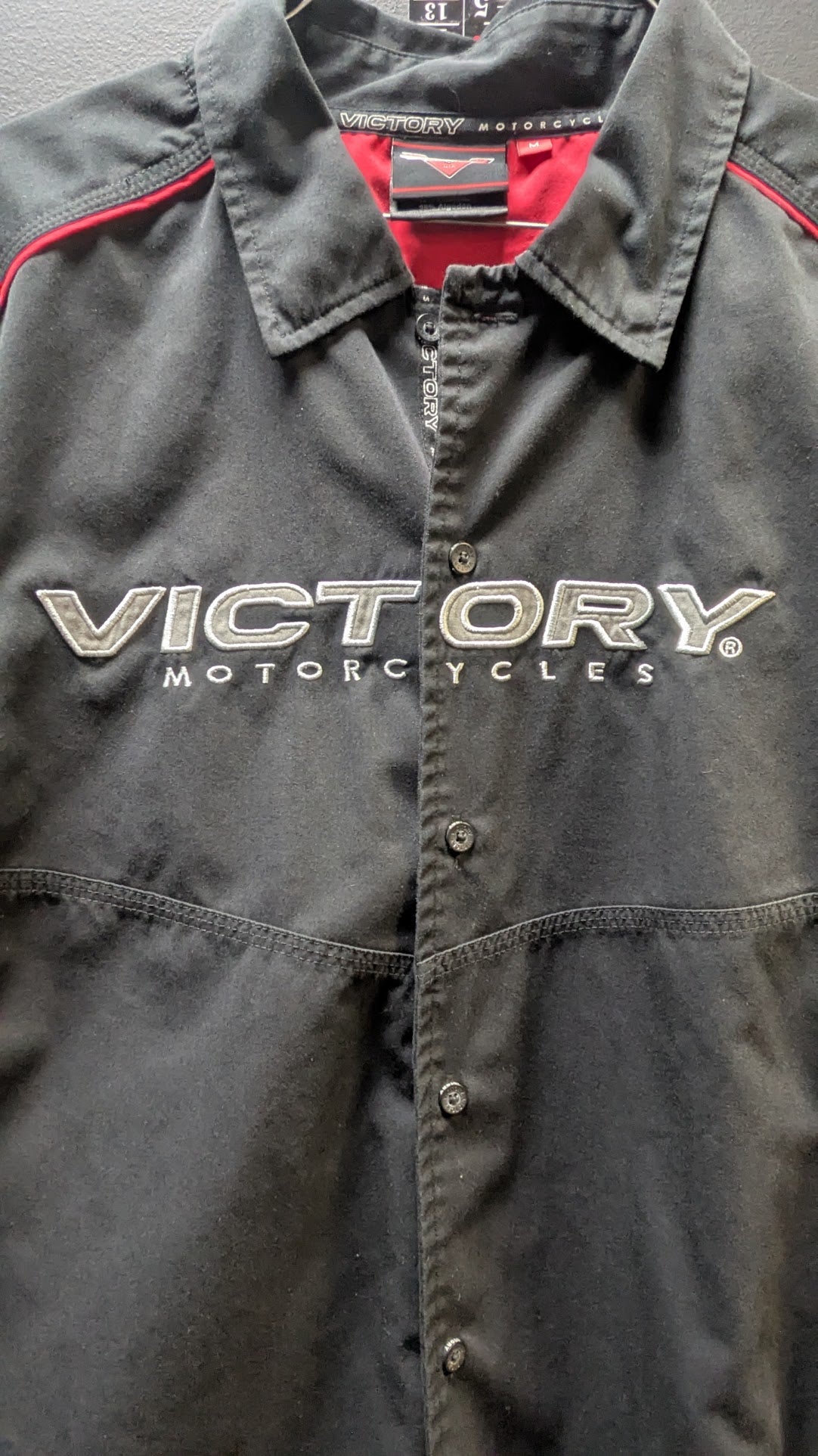 Victory Motorcycles Mechanic Shop Shirt – Men's Medium Black Button Front
