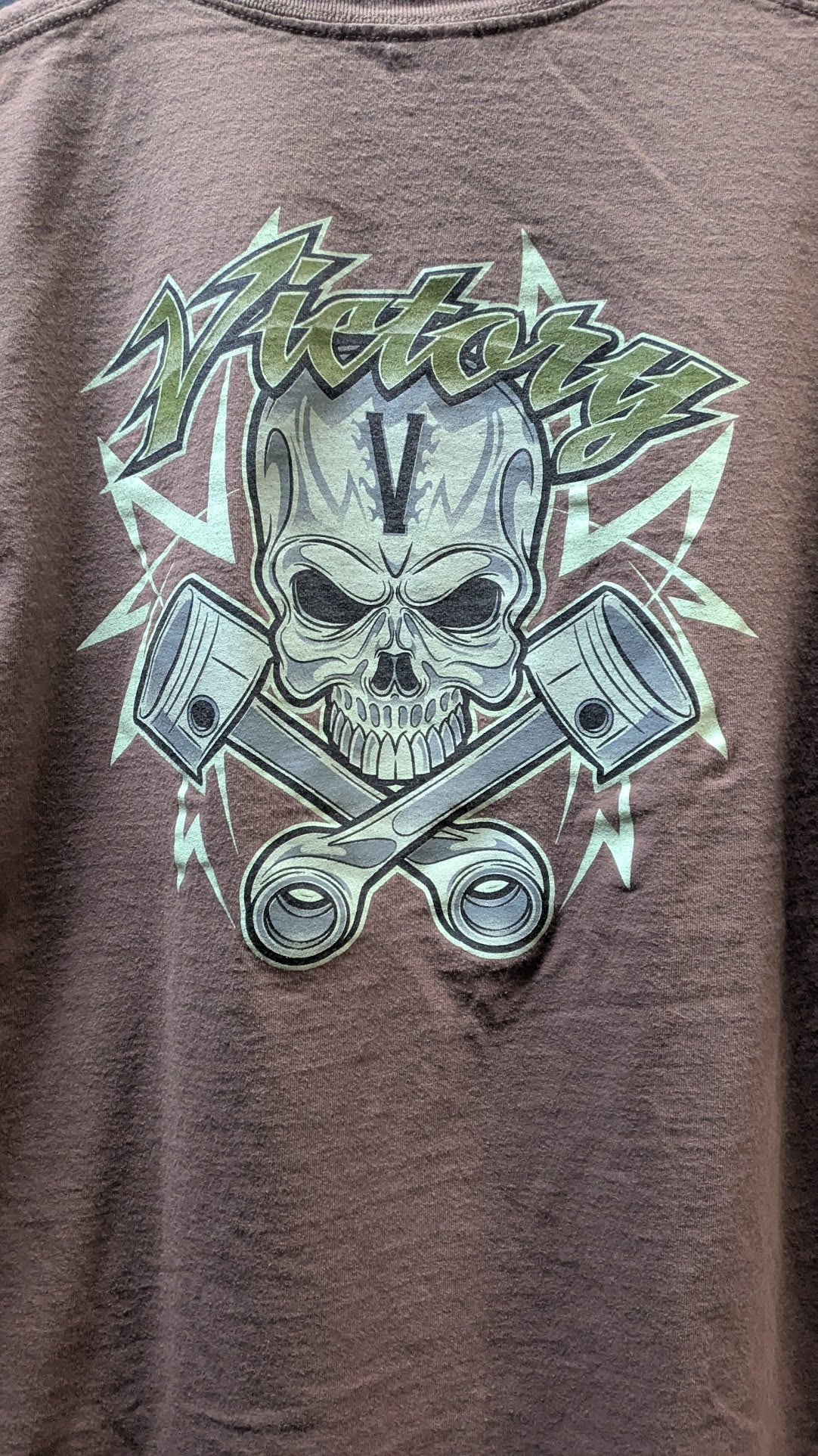 Victory Motorcycles Skull & Pistons Graphic T-Shirt – men's XL Brown