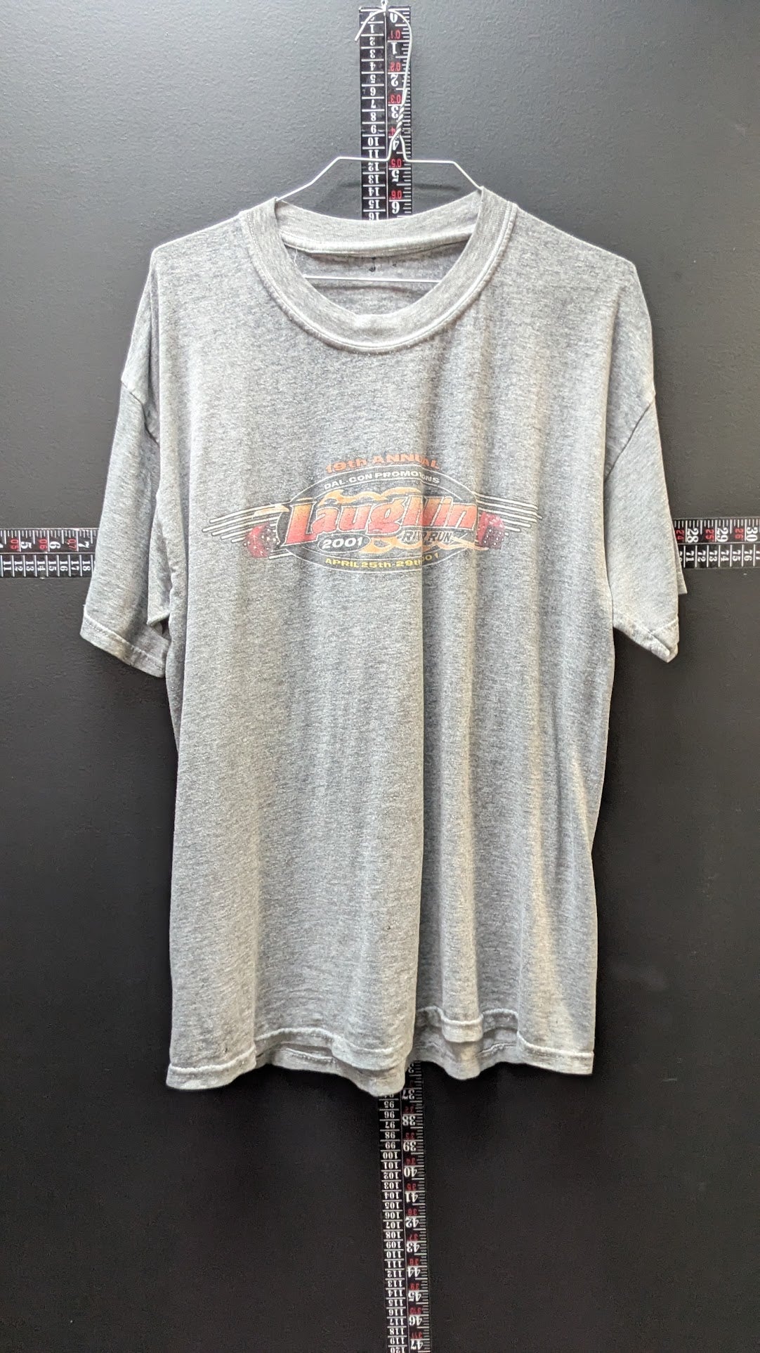 Vintage 2001 Laughlin River Run Motorcycle Rally T-Shirt Men's Large Gray PAPER THIN