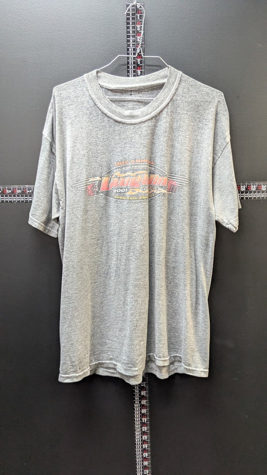 Vintage 2001 Laughlin River Run Motorcycle Rally T-Shirt Men's Large Gray PAPER THIN