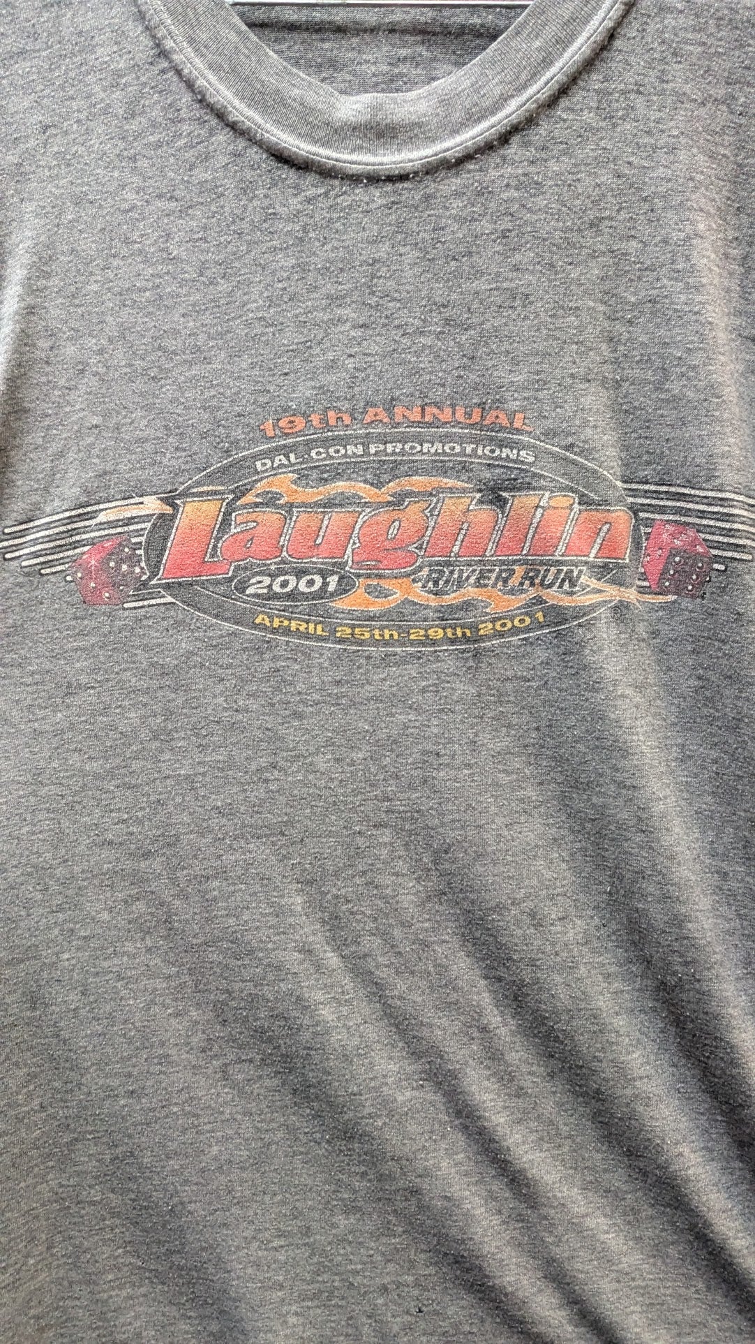 Vintage 2001 Laughlin River Run Motorcycle Rally T-Shirt Men's Large Gray PAPER THIN