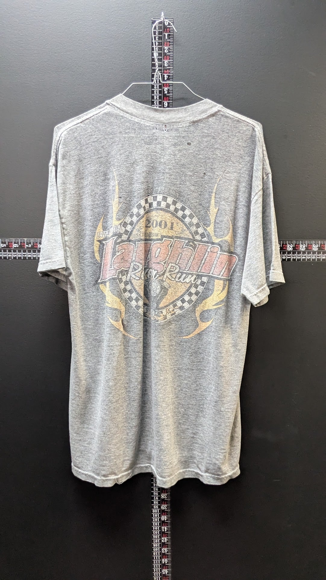 Vintage 2001 Laughlin River Run Motorcycle Rally T-Shirt Men's Large Gray PAPER THIN