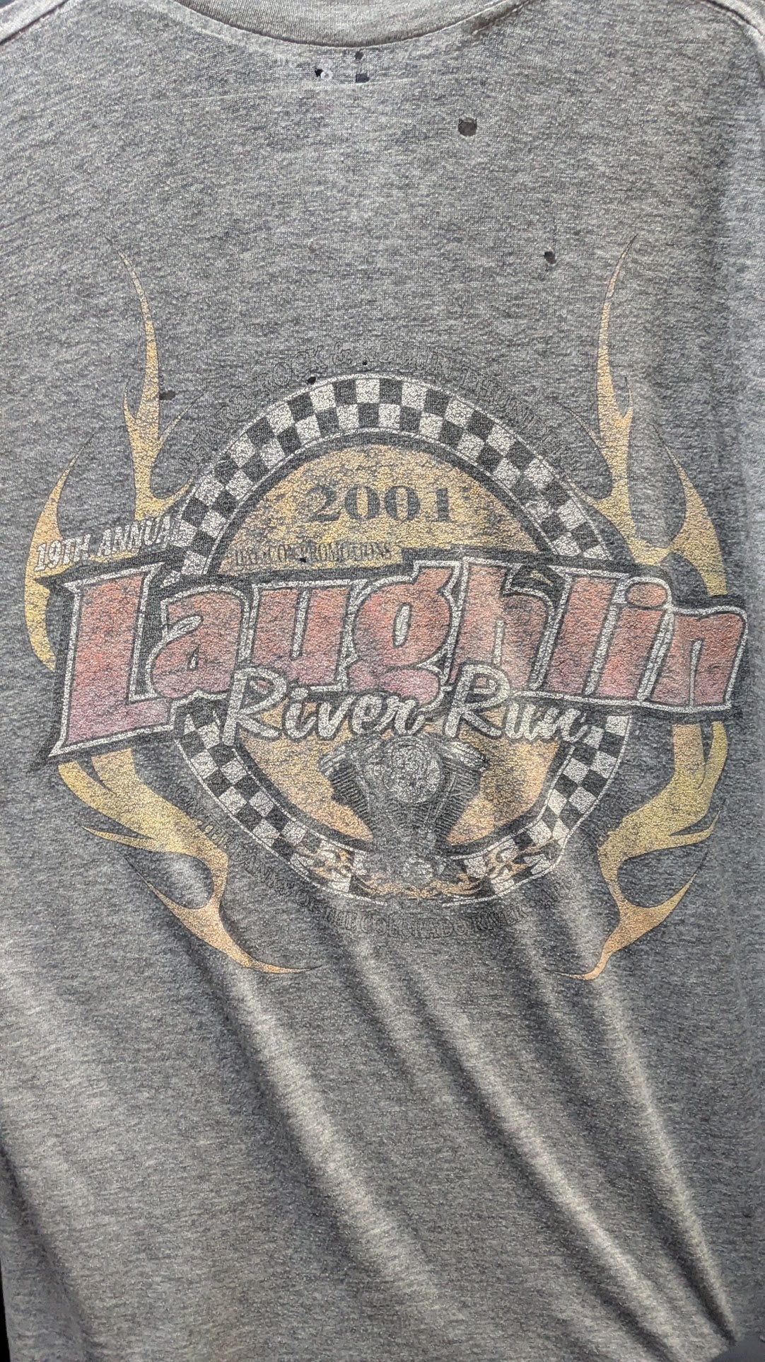 Vintage 2001 Laughlin River Run Motorcycle Rally T-Shirt Men's Large Gray PAPER THIN