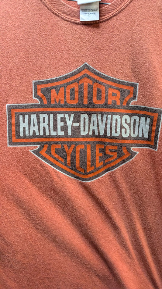 Vintage Harley-Davidson Wiebler's Quad Cities T-Shirt Men's XL Orange Iowa USA
