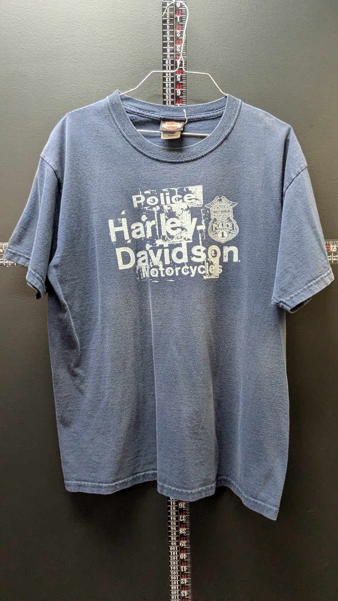 Vintage Harley-Davidson Police #1 T-Shirt Men's Large Blue Distressed Graphic