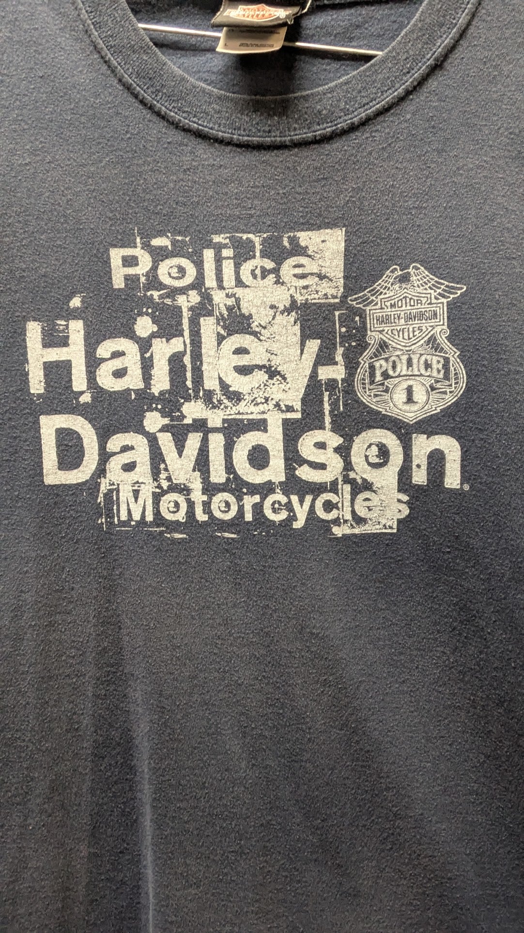 Vintage Harley-Davidson Police #1 T-Shirt Men's Large Blue Distressed Graphic