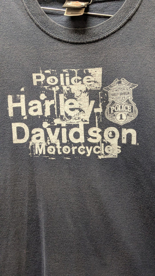 Vintage Harley-Davidson Police #1 T-Shirt Men's Large Blue Distressed Graphic