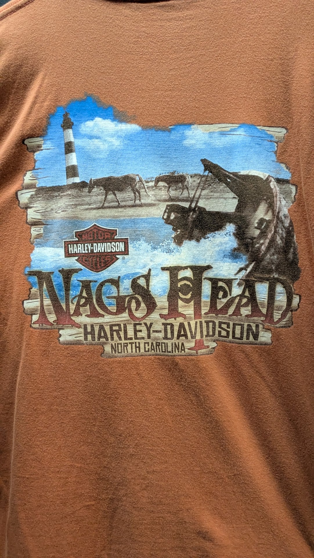 Vintage 2006 Harley-Davidson Nags Head North Carolina T-Shirt Men's Large Orange USA Made