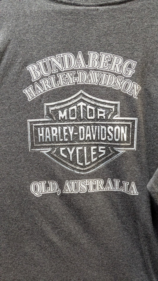 Harley-Davidson Bundaberg Australia Skull Long Sleeve T-Shirt Men's 2XL Gray