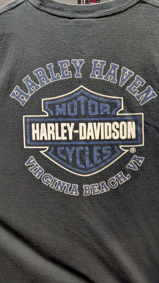 Harley-Davidson Pocket T-Shirt Men's Medium Black Harley Haven Virginia Beach Double-Sided